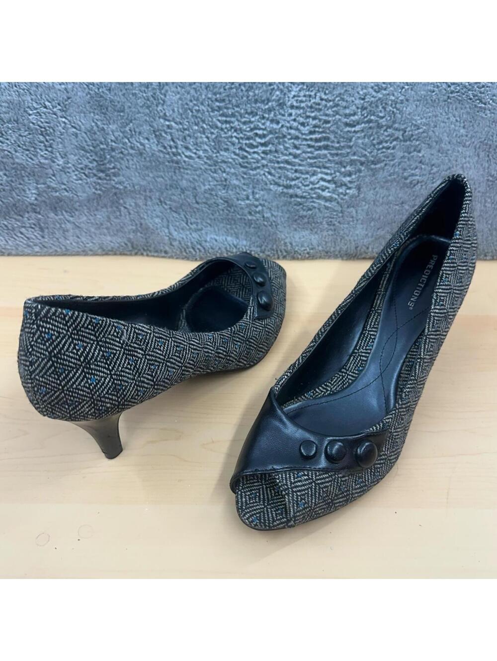 Predictions Tweed & Button Peep Toe Heels